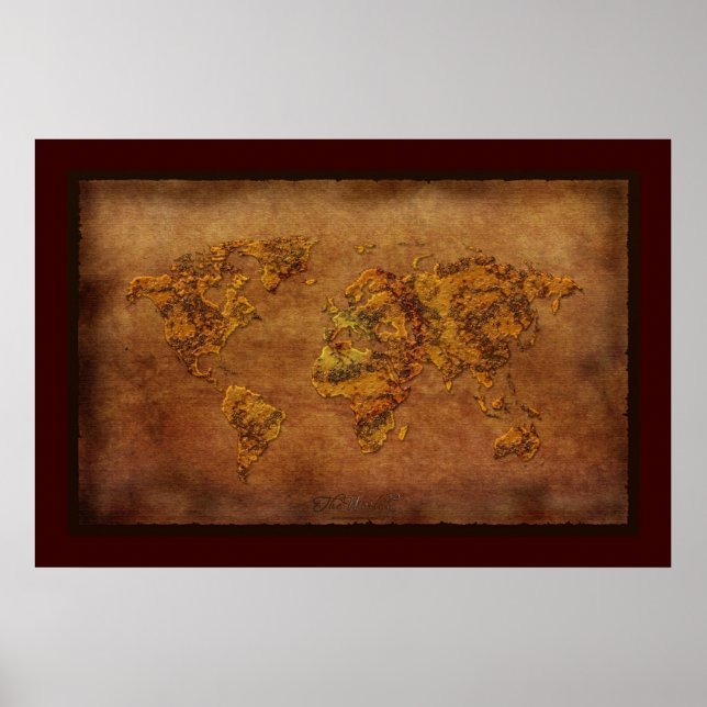 Poster de Arte do Mapa Mundial de Rust-tone 3D Rus (Frente)