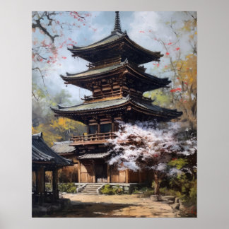 Poster de Arte do Templo Budista Japonês