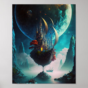 Poster de Arte Fantasia do Castelo Flutuante