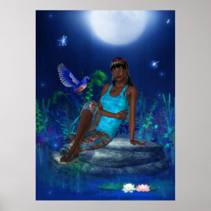 Pôster de Arte Fantasia Garota Pássaro Luar
