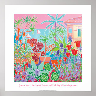 Poster de Arte: Flores de Patches e Céu Rosa