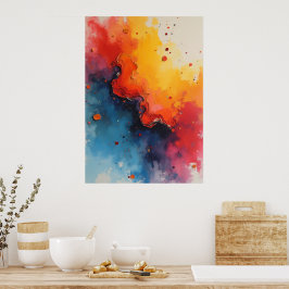 Pôster de Arte Fluida Abstrata Fogo e Oceano | Cor