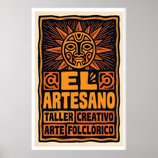 Pôster de Arte Folclórica Rosto do Sol Impressão e (Frente)