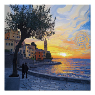 Pôster de Arte Glossy – Por do Sol na Ligúria ao E