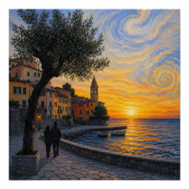 Pôster de Arte Glossy – Por do Sol na Ligúria ao E