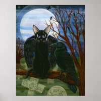 Poster de Arte Gótica com Gato Negro Moon de Raven