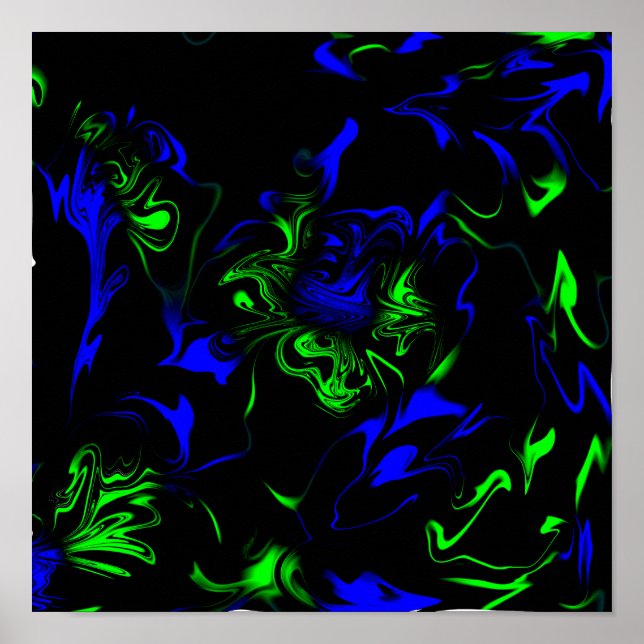 Poster de Arte Líquida Azul, Preta, Verde (Frente)
