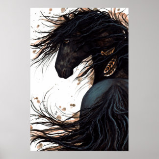 Poster de arte majestosa dos cavalos fresianos por