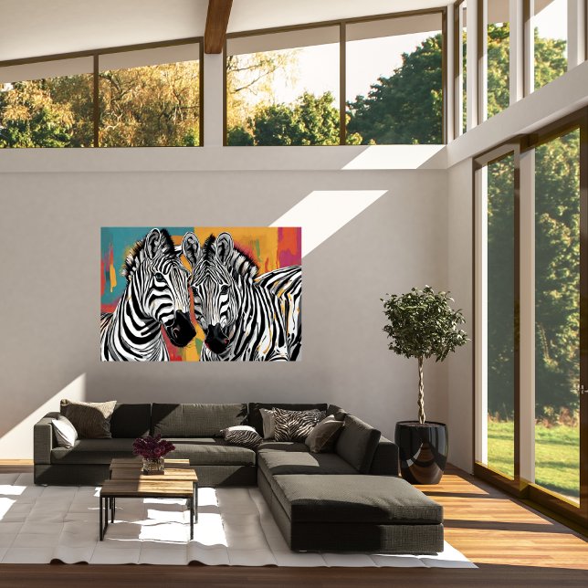 Poster de Arte Moderna de Duas Zebras (Two Zebras Modern Art Poster)