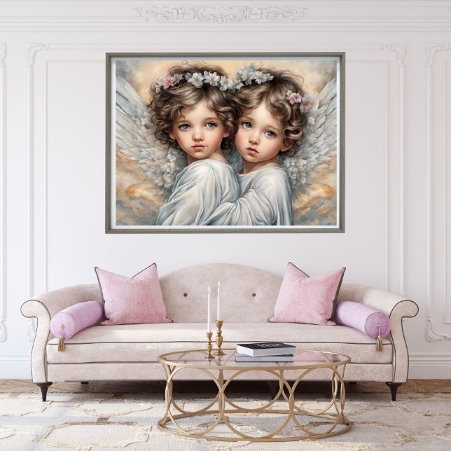 Poster de Arte Moderna Irmãs Anjos Bebês (Baby Angels Sisters Modern Art Poster)