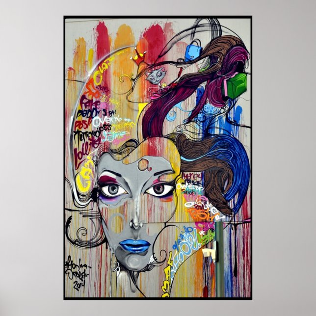 Poster de arte mural do rosto da mulher (Frente)