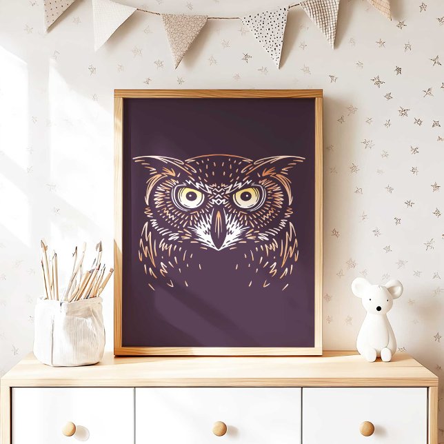 Pôster de Arte para Parede da Creche da Coruja da  (Woodland Owl Nursery Wall Art Poster Print by TinkPrints.)