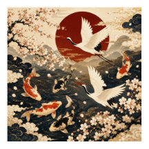 Pôster de Arte Personalizado Elegante de Koi e Gro