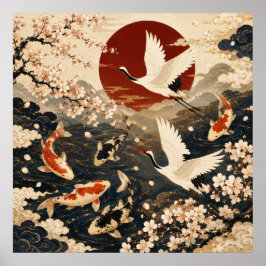 Pôster de Arte Personalizado Elegante de Koi e Gro