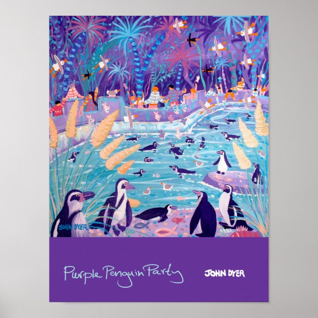 Poster de Arte: Pinguim Roxo no Zoológico (Frente)