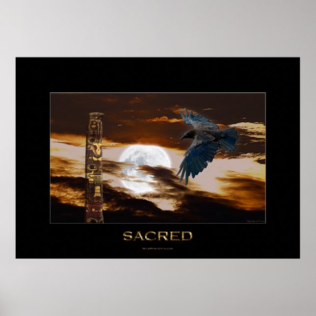 Poster de Arte Polar SACRED Raven, Lua e Totem (Frente)