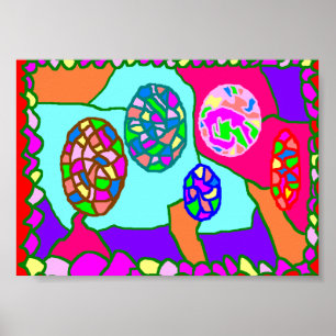 Poster de arte primitiva tribal em cores vivas
