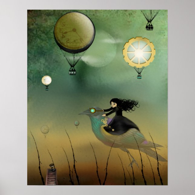 Poster de Arte Steampunk - Voo Steampunk (Frente)