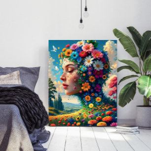 Pôster de Arte Surrealista da Deusa Floral