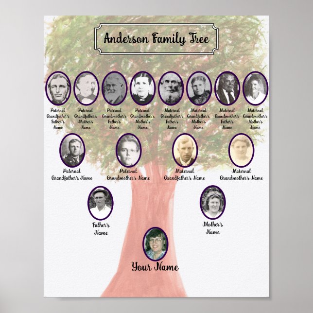 Poster de Árvore da Família Folha Verde com Aquare (Frente)