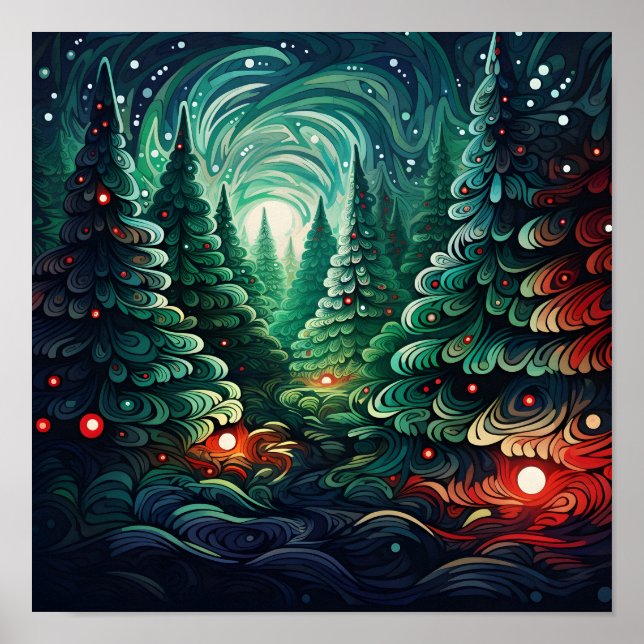 Poster de árvore de Natal psicodélica (Frente)