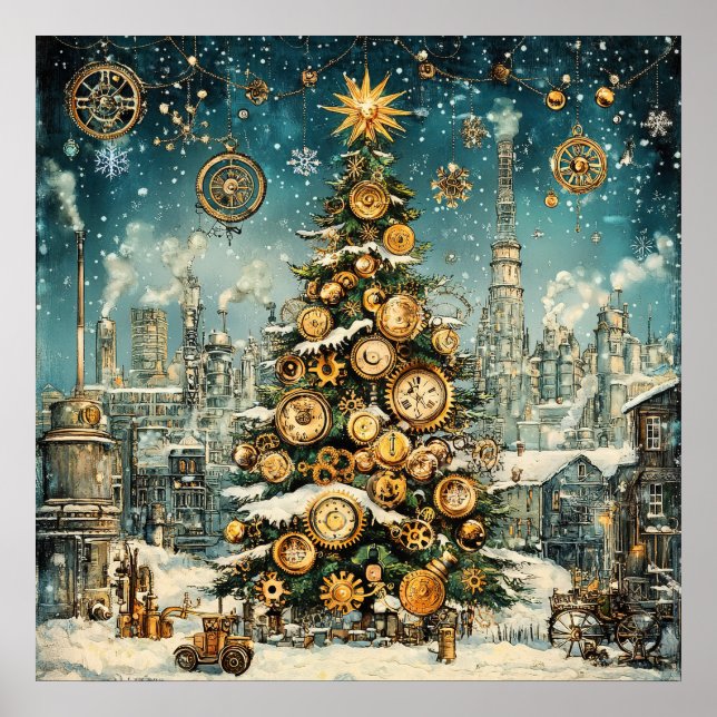 Poster de Árvore de Natal Steampunk (Frente)
