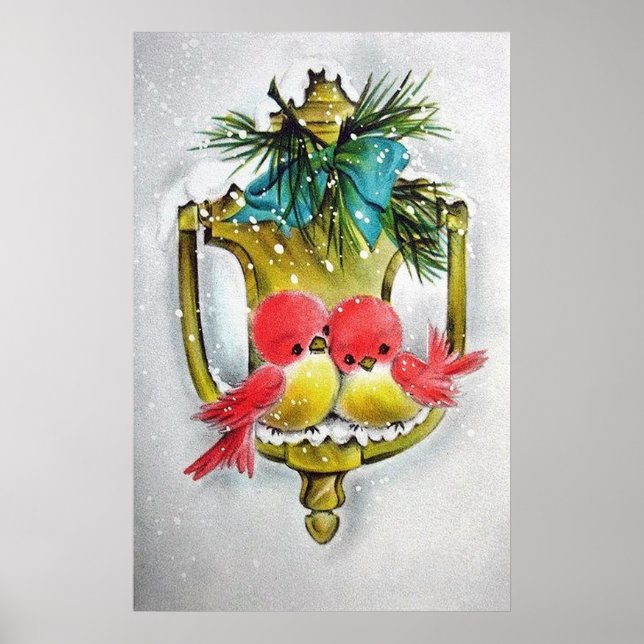 Poster de aves de férias de natais vintages retror (Frente)