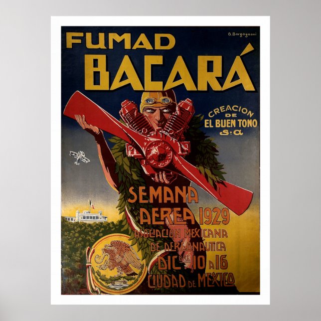 poster de aviação 1929 "Fumad Bacara" (Frente)