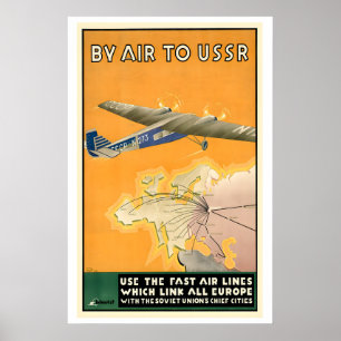 Poster De avião para a URSS Cartaz de Viagem da Era Sovié