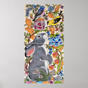 Poster de Azulejo de aves da cinza Bunny Rabbit Ja