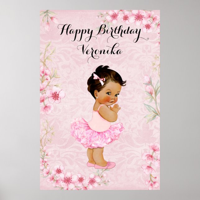 Poster de Bailarina Menina com Flores Rosa (Frente)