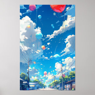 Poster de balões coloridos para decoração alegre -