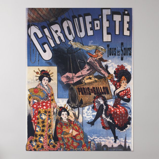 Poster de Balões de Ar Quente e Mulheres Japonesas (Frente)