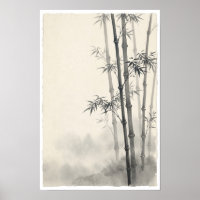 Poster de Bambu na Névoa | Zen de Lavagem a Tinta