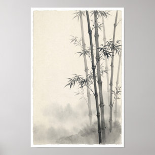 Poster de Bambu na Névoa Zen de Lavagem a Tinta
