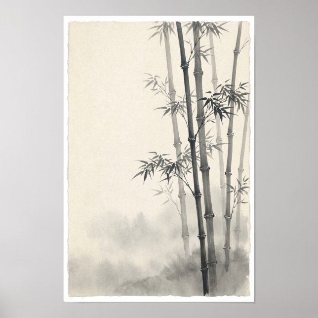Poster de Bambu na Névoa | Zen de Lavagem a Tinta  (Frente)