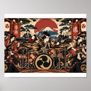 Pôster de Banda de Rock Samurai Música Ukiyo-e J