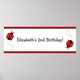 Poster de Banner de Birthday da Ladybug Vermelha e