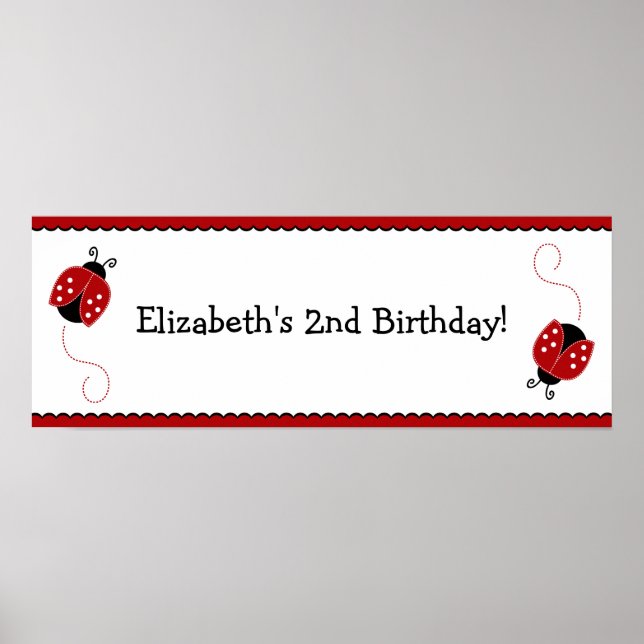 Poster de Banner de Birthday da Ladybug Vermelha e (Frente)