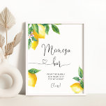 Poster de bar de limão-de-água Mimosa<br><div class="desc">Citrus,  signo de bar de limão-d'água Mimosa. Itens correspondentes disponíveis.</div>