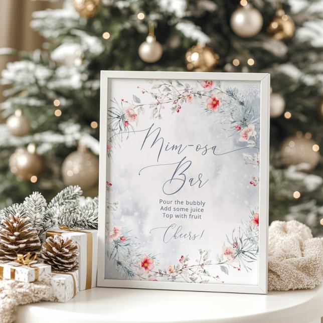 Poster de bar de Neve Mimosa de inverno elegante (Criador carregado)