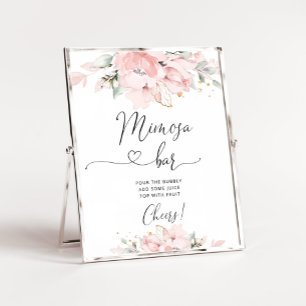 Poster de bar Mimosa floral cor-de-rosa