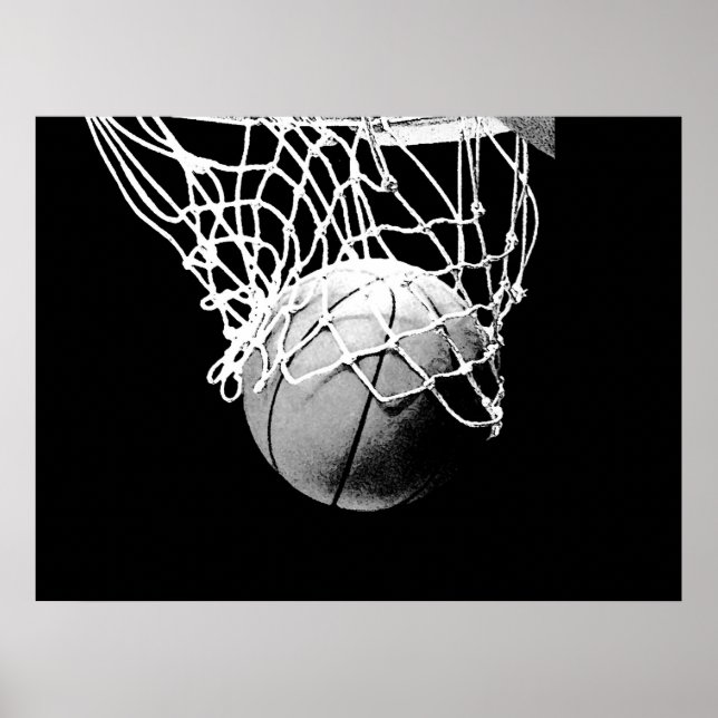 Pôster de Basquete B&W Bola e Rede (Frente)