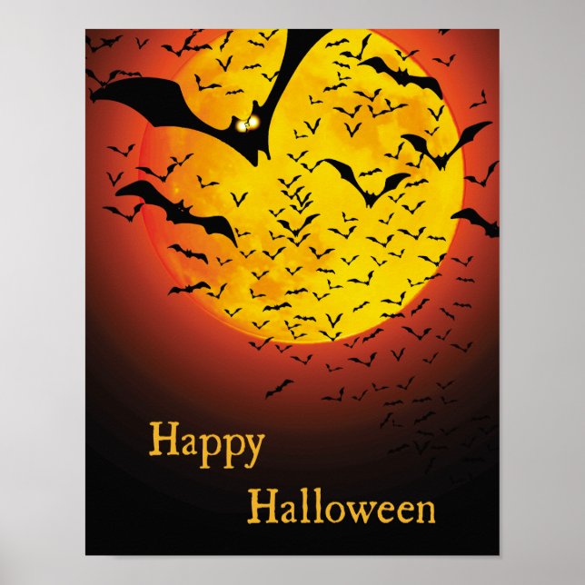 Poster de Bat Halloween, Lua Laranja assustadora (Frente)