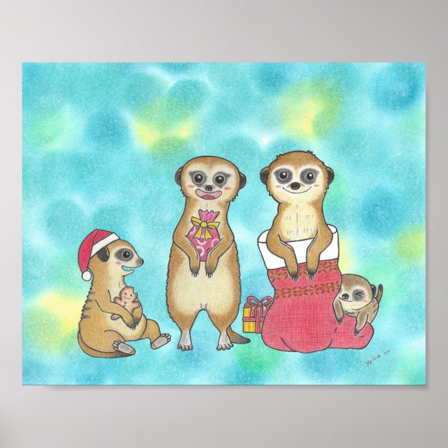 Poster de berçário de animais de Natal do suricata (Frente)