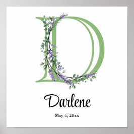 Pôster de berçário de Eucalipto Lavanda D Monogram