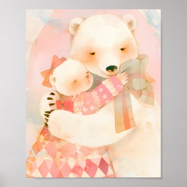 Poster de Berçário de Mãe e Filhote de Urso Polar  (Frente)