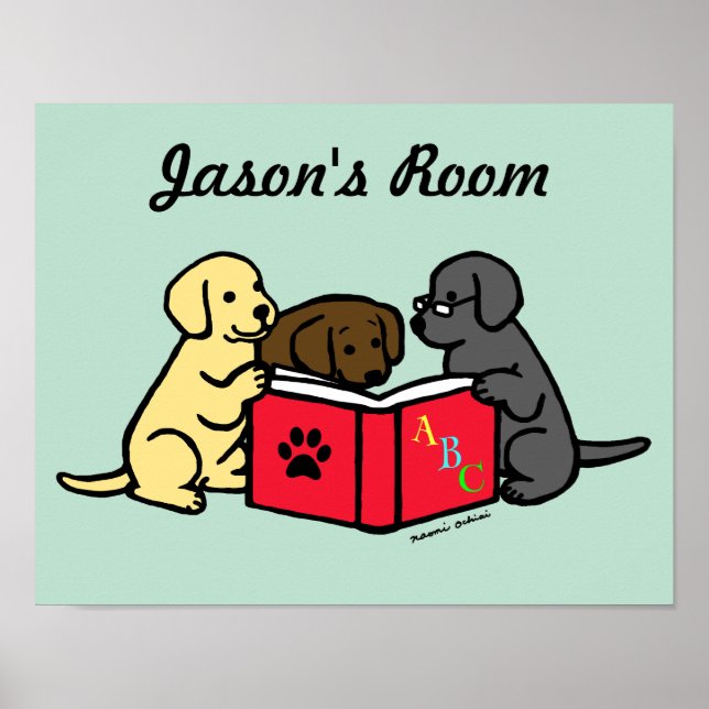 Poster de Berçário Filhotes de Labrador Lendo (Frente)