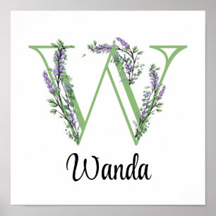 Pôster de berçário Monograma W Lavanda Eucalipto