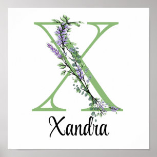 Pôster de berçário Monograma X Lavanda Eucalipto
